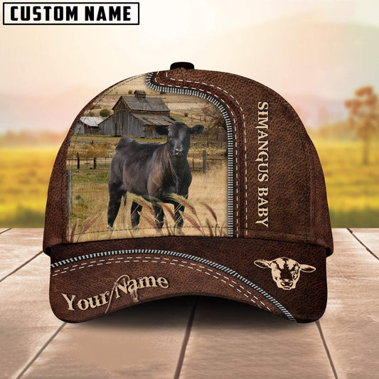 Uni Sim Angus 2 Customized Name Leather Pattern Cap