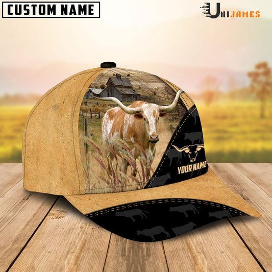 Uni TX Longhorn Cattle Black & Yellow Personalized Name Cap