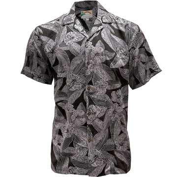 UniJames Hibiscus Twilight - Black Short Sleeve Hawaiian Shirt