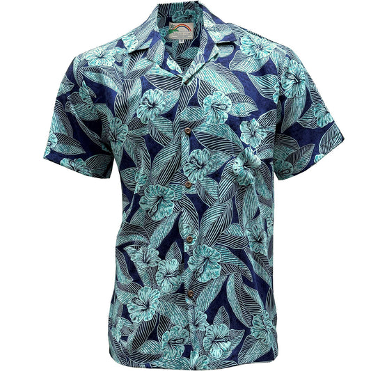 UniJames Hibiscus Twilight - Blue Short Sleeve Hawaiian Shirt