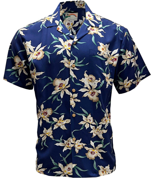 UniJames Star Orchid - Navy Short Sleeve Hawaiian Shirt