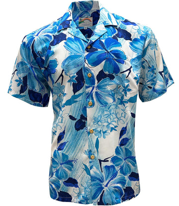UniJames Watercolor Hibiscus - Blue Short Sleeve Hawaiian Shirt
