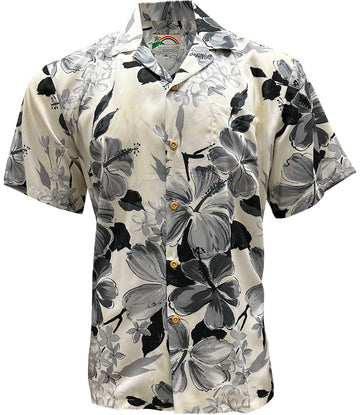 UniJames Watercolor Hibiscus - Gray Short Sleeve Hawaiian Shirt