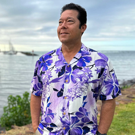 UniJames Watercolor Hibiscus - Purple Short Sleeve Hawaiian Shirt