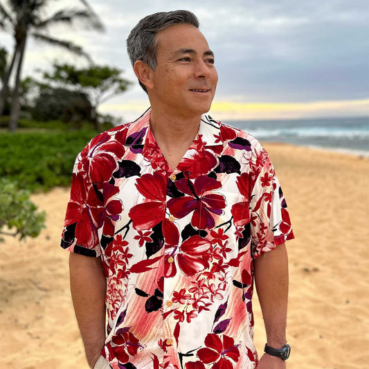 UniJames Watercolor Hibiscus - Red Short Sleeve Hawaiian Shirt