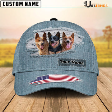 Uni Red & Blue Heeler Jeans Pattern Customized Name Cap