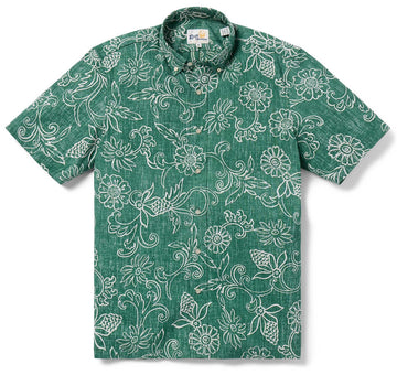 UniJames Hawaiian Gardenias - Pine Short Sleeve Hawaiian Shirt