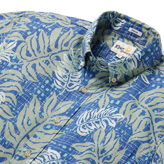 UniJames Monstera Modern - Blue Short Sleeve Hawaiian Shirt