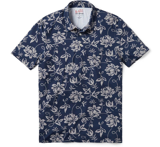 UniJames Classic Pareau Performance Polo - Insignia Blue Short Sleeve Hawaiian Shirt
