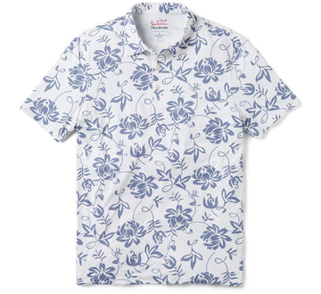 UniJames Classic Pareau Performance Polo - White Short Sleeve Hawaiian Shirt