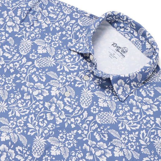 UniJames Oahu Harvest Performance Polo - Blue Horizon Short Sleeve Hawaiian Shirt