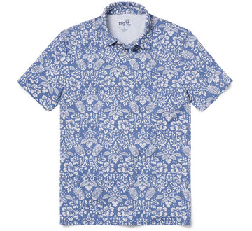 UniJames Oahu Harvest Performance Polo - Blue Horizon Short Sleeve Hawaiian Shirt