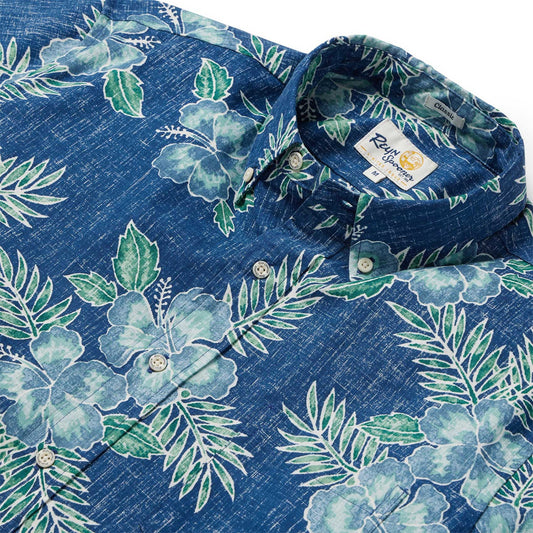 UniJames Pua Aloalo - Navy Short Sleeve Hawaiian Shirt