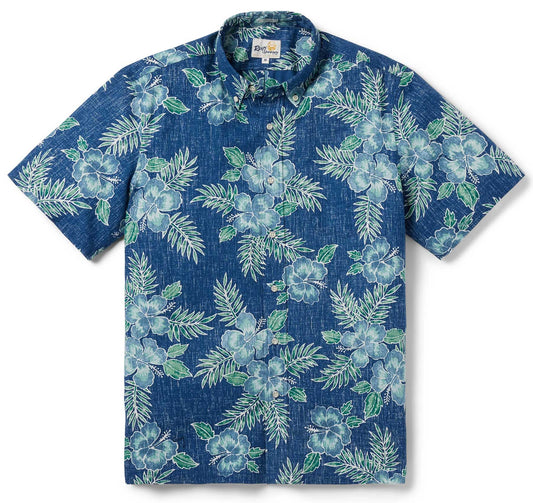 UniJames Pua Aloalo - Navy Short Sleeve Hawaiian Shirt