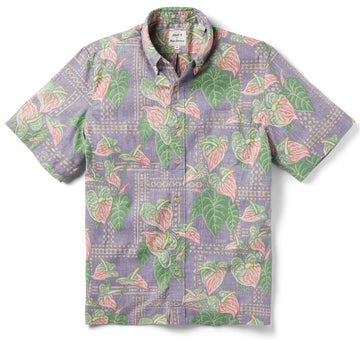 UniJames Tapa Anthurium - Purple Short Sleeve Hawaiian Shirt