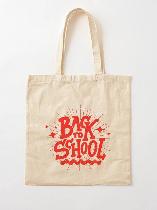 Back to school red typography with bold stars Tote Bag