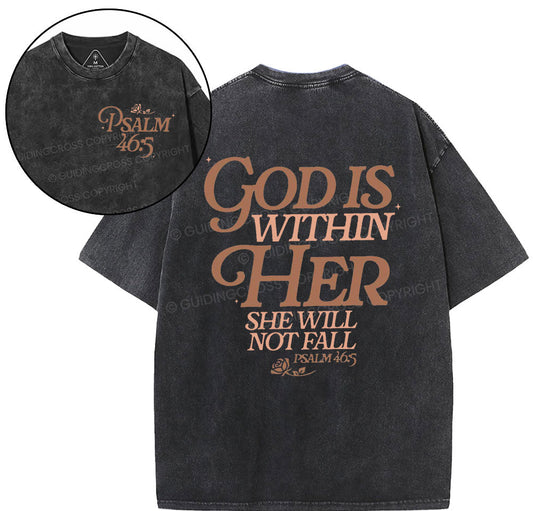 God Is Within Her Christian Washed T-Shirt Sale - GuidingCross