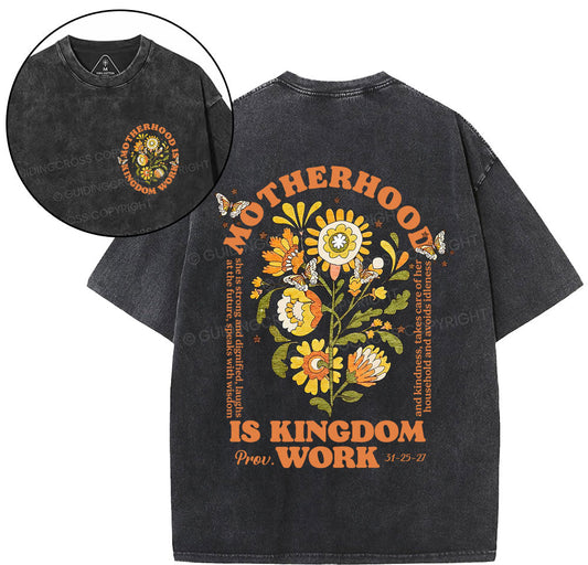 Motherhood Is Kingdom Work Flower Christian Washed T-Shirt Sale - GuidingCross