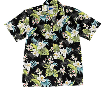 UniJames Cattleya Dream - Black Short Sleeve Hawaiian Shirt