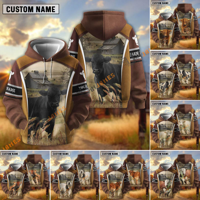 Uni Cattle Customize Name, Farm Name Brown Hoodie