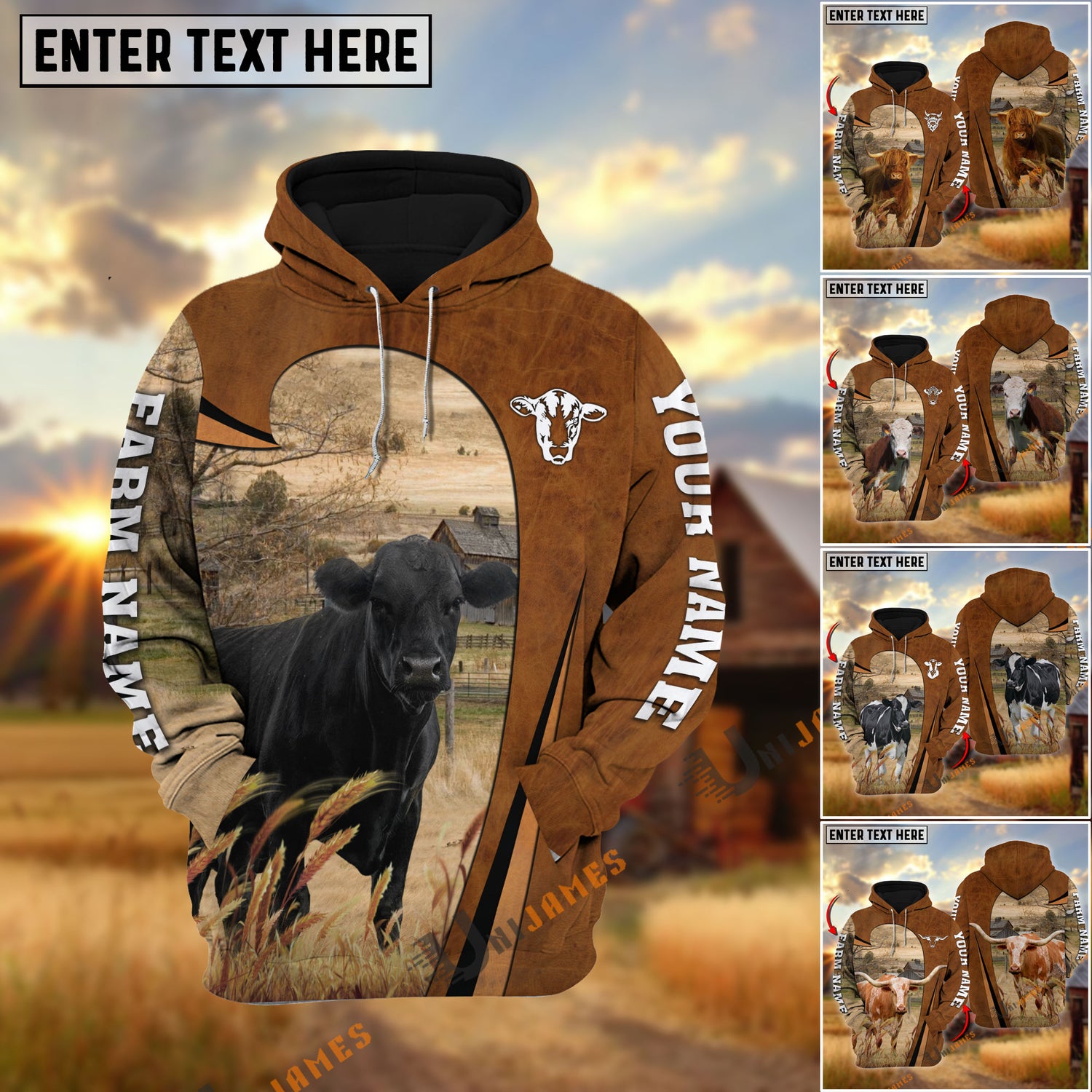 Uni Personalized Name, Farm Name Cattle Premium Brown Pattern Hoodie