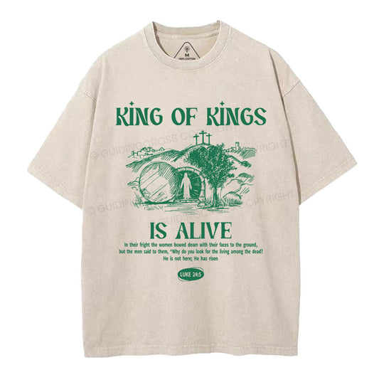 King Of Kings Is Alive Christian Washed TShirt  
