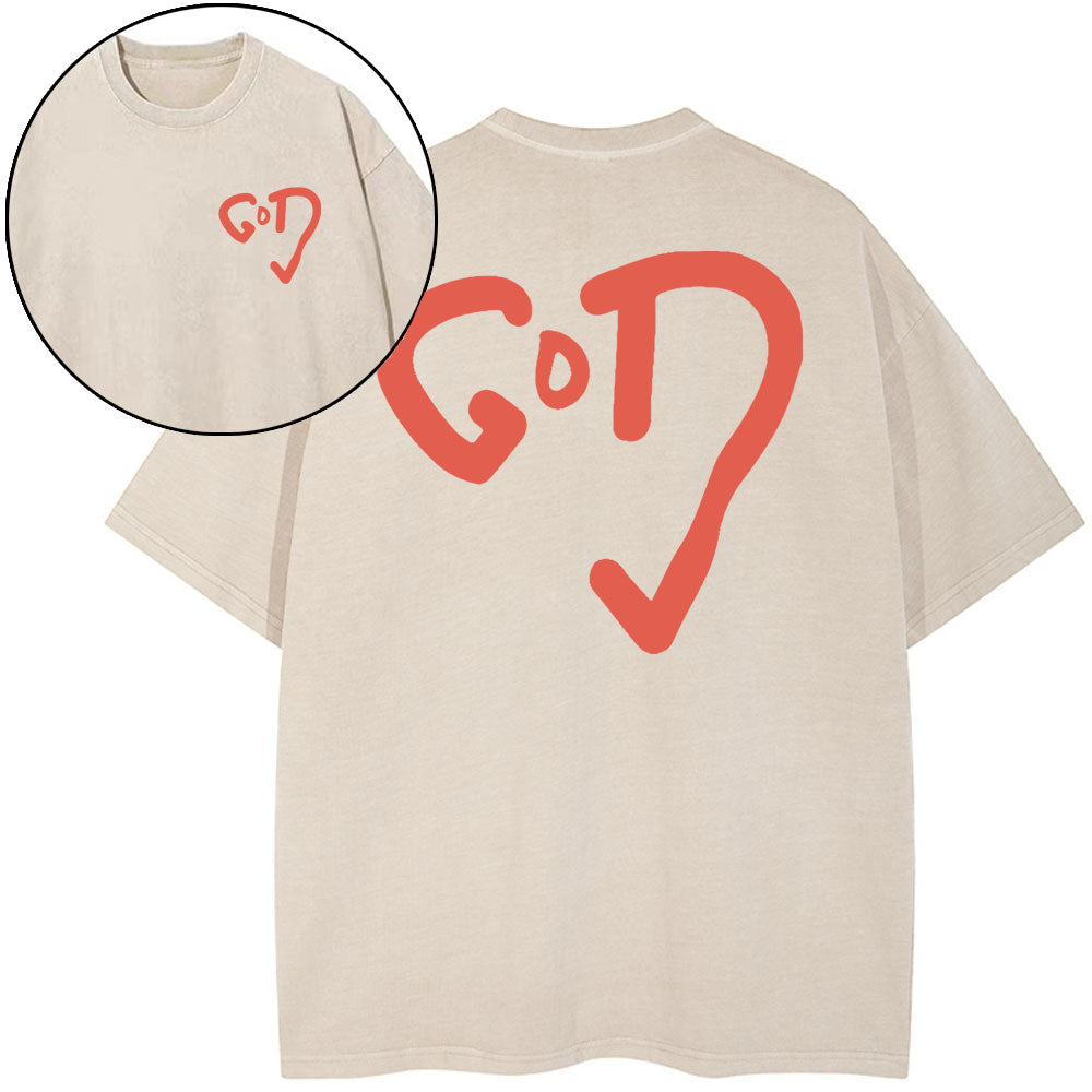 God Heart Christian Washed T-Shirt Sale - GuidingCross