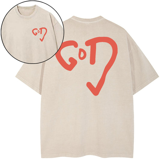 God Heart Christian Washed T-Shirt Sale - GuidingCross