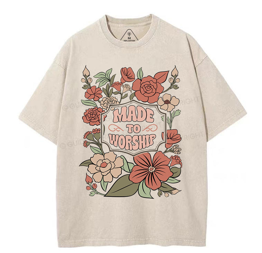 Made To Worship Retro Floral Christian Washed T-Shirt Sale - GuidingCross