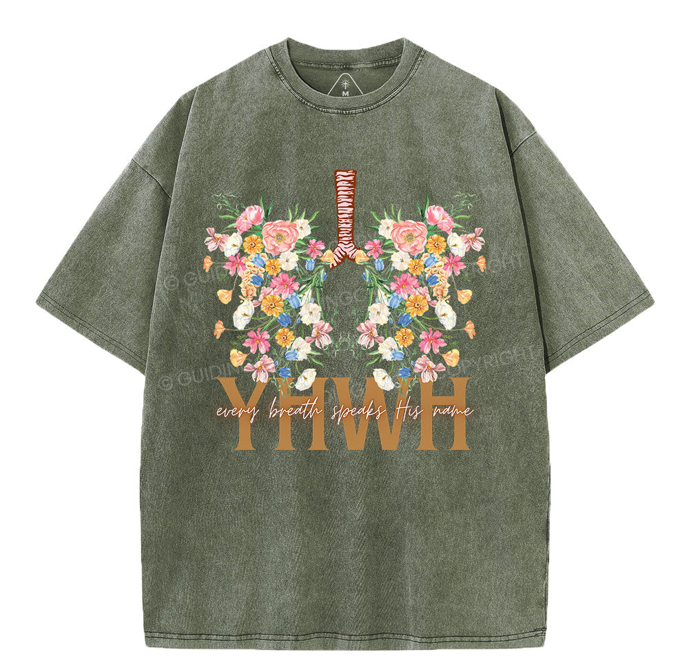 YHWH Floral Christian Washed T-Shirt Sale - GuidingCross