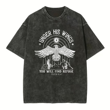 Under His Wings You Will Find Refuge Christian Washed T-Shirt Sale - GuidingCross