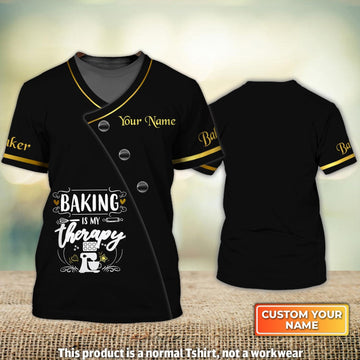 Uni Personalized Name Baking Is My Therapy Uniform Baking Pattern 3D Shirt [Non-Workwear]