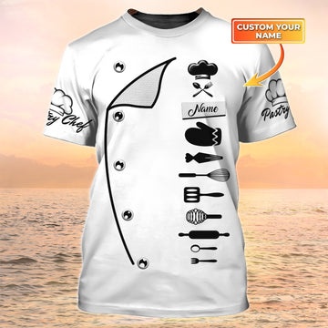 Uni Personalized Name White Pastry Chef  Baking Tools Baking Pattern 3D Shirt [Non-Workwear]