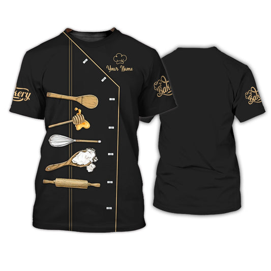 Uni Personalized Name Black And Gold Baking Uniform Pattern 3D Shirt [Non-Workwear]