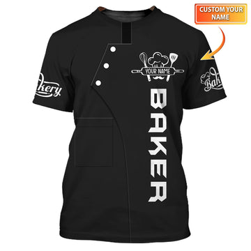 Uni Personalized Name Black Baking Uniform Pattern 3D Shirt [Non-Workwear]
