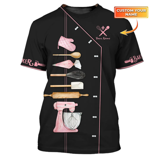Uni Personalized Name Pink Uniform Baking Pattern 3D Shirt [Non-Workwear]