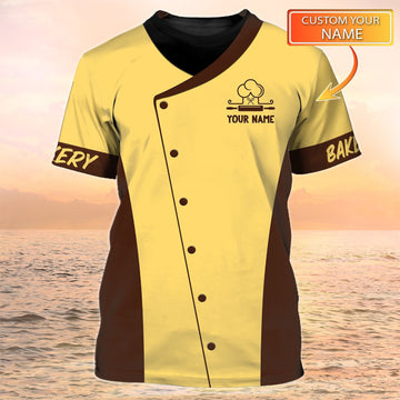 Uni Personalized Name Gold And Brown Baking Pattern 3D Shirt [Non-Workwear]