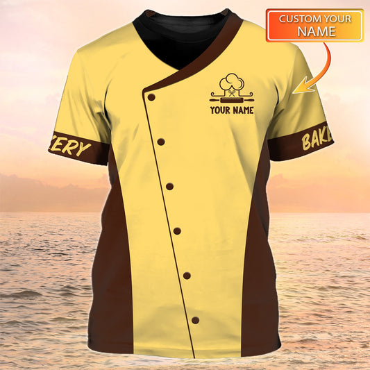 Uni Personalized Name Gold And Brown Baking Pattern 3D Shirt [Non-Workwear]
