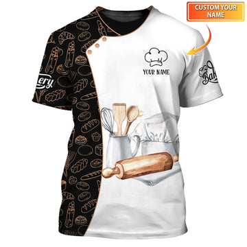 Uni Personalized Name Black White And Gold Baking Uniform Pattern 3D Shirt [Non-Workwear]