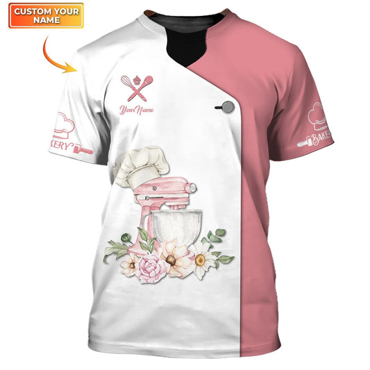 Uni Personalized Name Pink White Uniform Baking Pattern 3D Shirt [Non-Workwear]