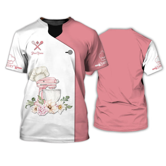 Uni Personalized Name Pink White Uniform Baking Pattern 3D Shirt [Non-Workwear]