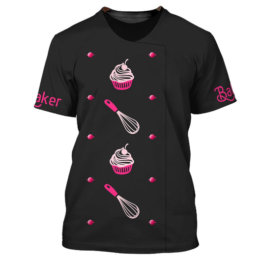 Uni Black Pink Baking Uniform Pattern 3D Shirt [Non-Workwear]