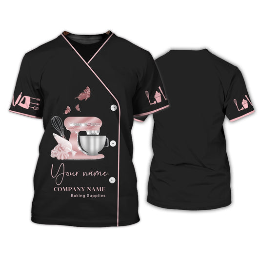 Uni Personalized Name Pink Silver Baking Uniform Pattern 3D Shirt [Non-Workwear]