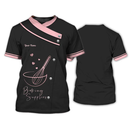 Uni Personalized Name Pink Golden Baking Uniform Pattern 3D Shirt [Non-Workwear]