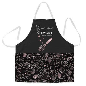 Uni Baker Uniform Pink Golden Baking Tools Pattern Custom Name Apron