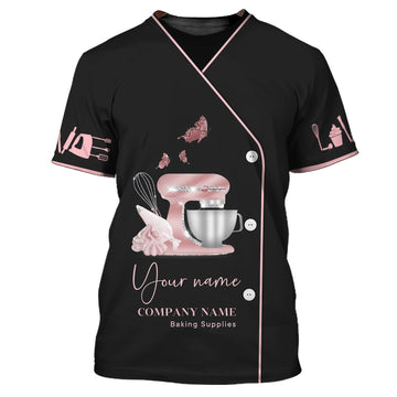 Uni Personalized Name Pink Silver Baking Uniform Pattern 3D Shirt [Non-Workwear]
