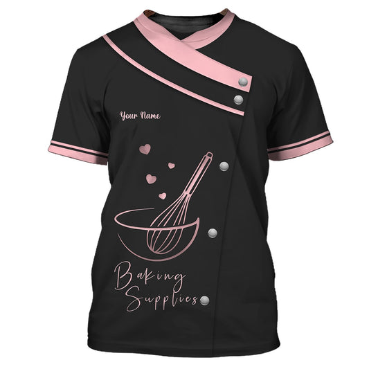 Uni Personalized Name Pink Golden Baking Uniform Pattern 3D Shirt [Non-Workwear]