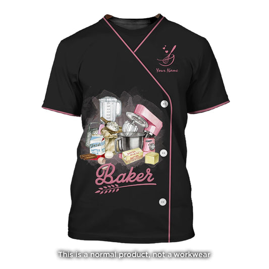 Uni Personalized Name Pinky Black Uniform Baking Pattern 3D Shirt [Non-Workwear]