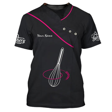 Uni Personalized Name Hot Pink Uniform Baking Pattern 3D Shirt [Non-Workwear]