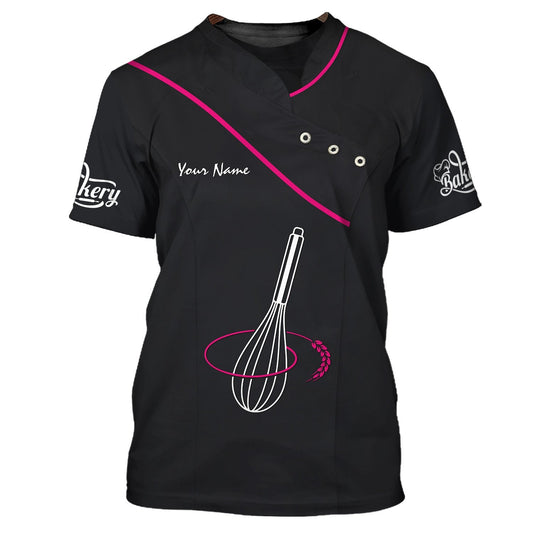 Uni Personalized Name Hot Pink Uniform Baking Pattern 3D Shirt [Non-Workwear]